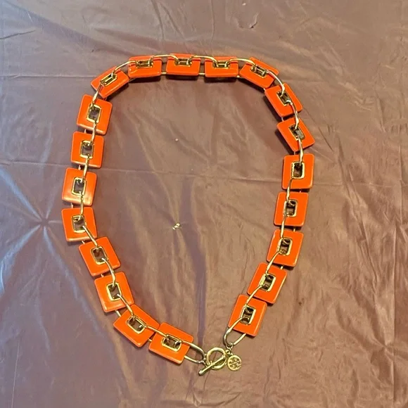 Vintage Rare Tory Burch Orange Square and Gold Chain 